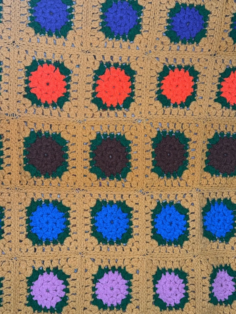 Handmade Mustard Yellow Crochet Granny Square Throw Blanket